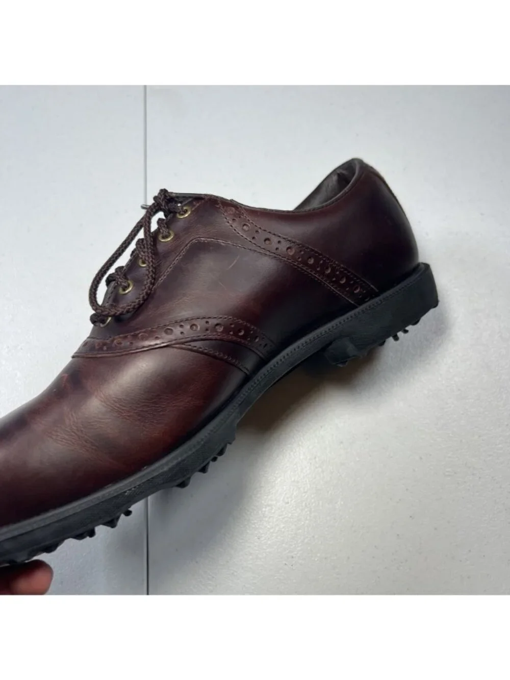 FootJoy Mens Brown Leather Spiked Golf Shoes Size 10.5 Wide Extra Comfort NWOT